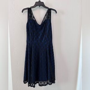 Elegant Black and Blue Lace Dress